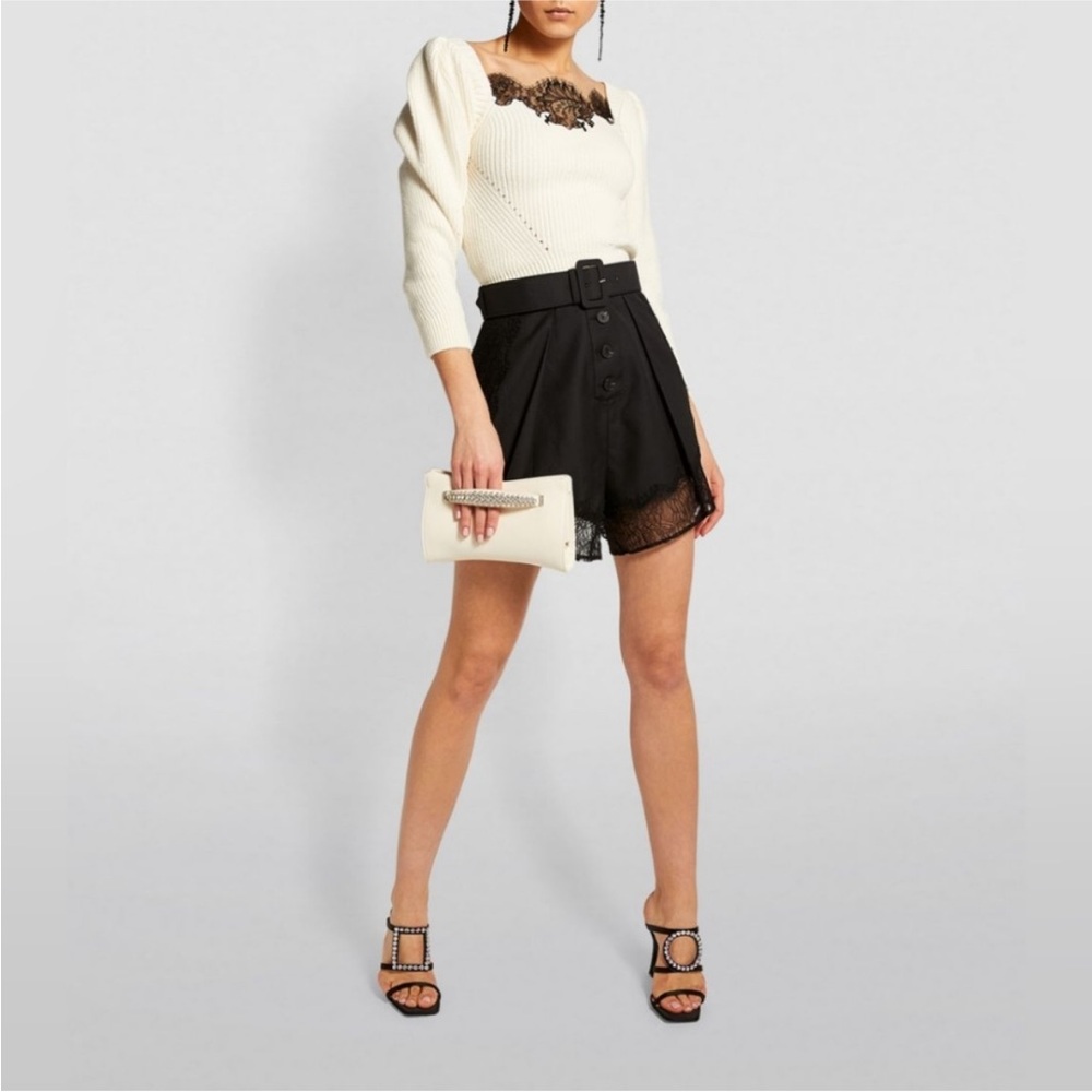 Self Portrait Ivory Lace Puff Sleeve Knit Sweater S
